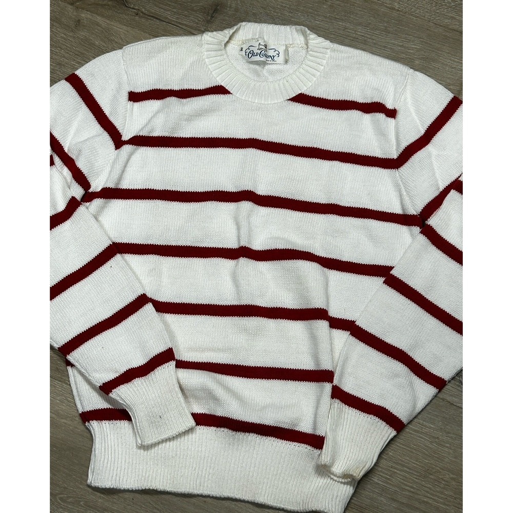 Vintage Red White Striped Sweater - Old Colony - Women's S -‎ 100% Cotton